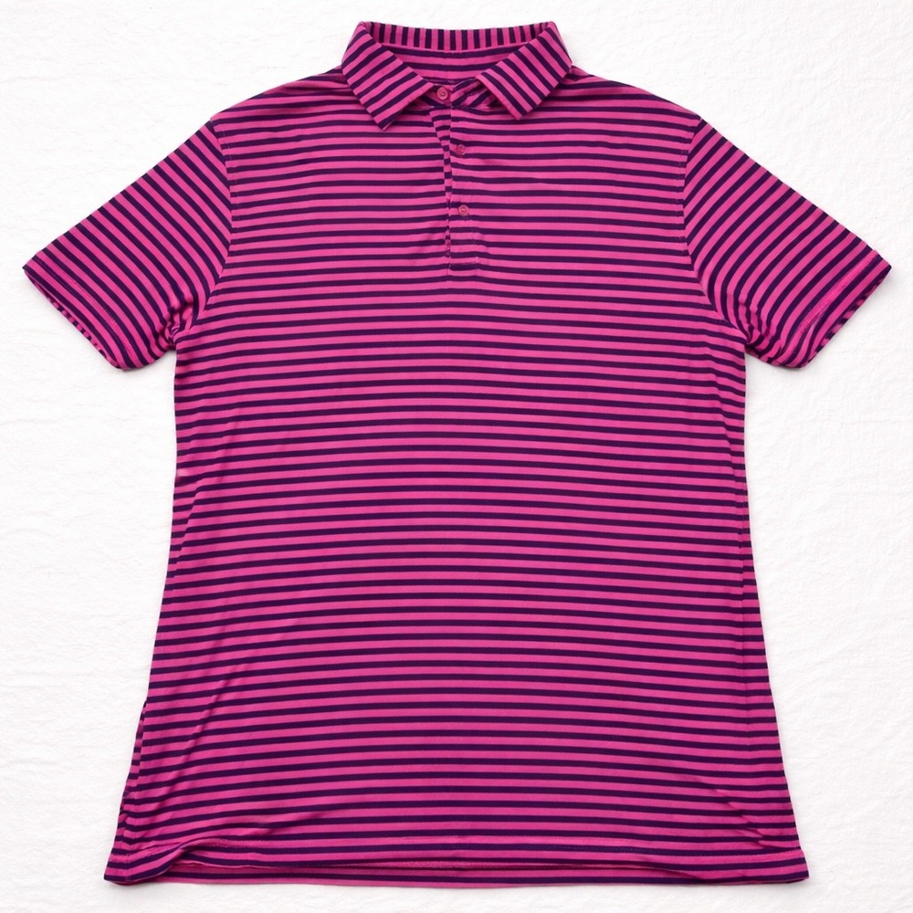 HEAD Golf Polo Shirt Pink Navy Striped Performance Short Sleeve Men's‎ L